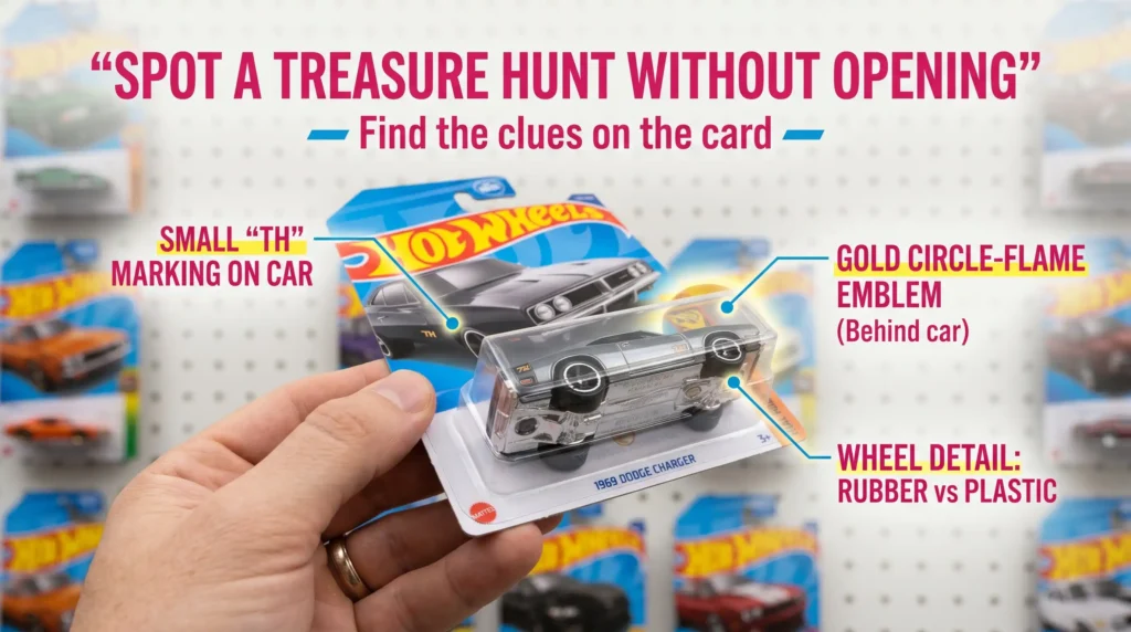 Hot Wheels Treasure Hunt identification through blister card without opening