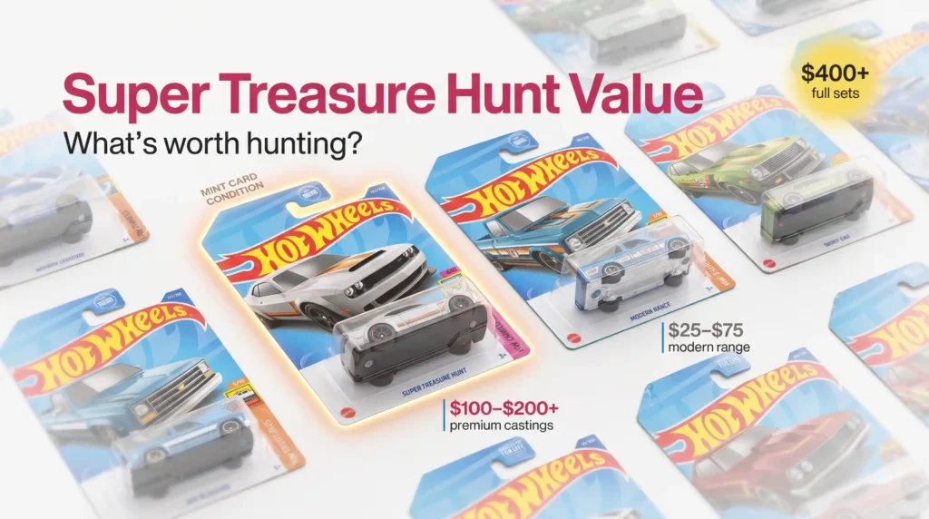 Hot Wheels Super Treasure Hunt value and pricing comparison display