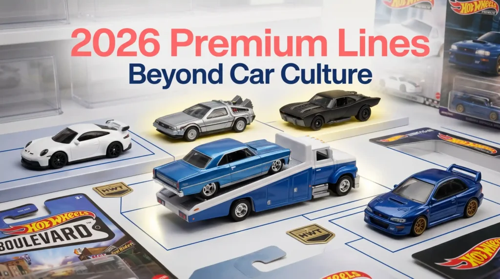 2026 Hot Wheels premium lines featuring Boulevard, Team Transport, and Pop Culture collector models