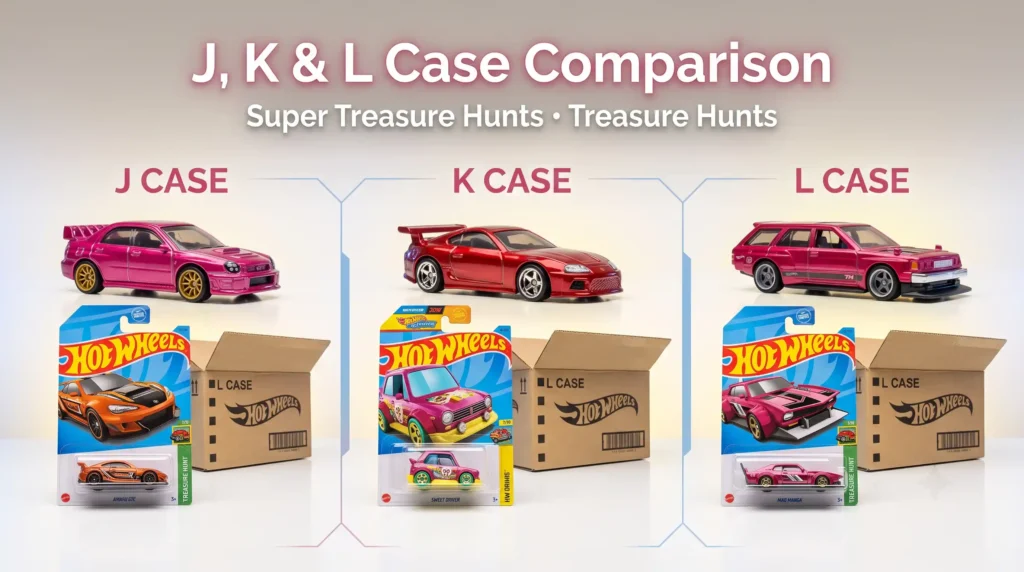 Hot Wheels J K L case comparison