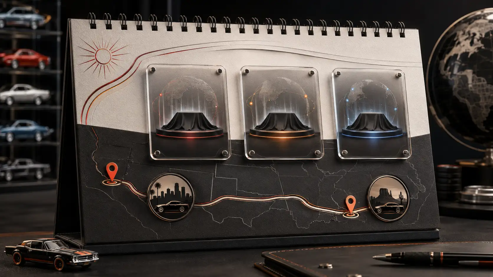 August 2026 collector calendar representing Mattel Creations watch dates and official Hot Wheels Legends Tour events