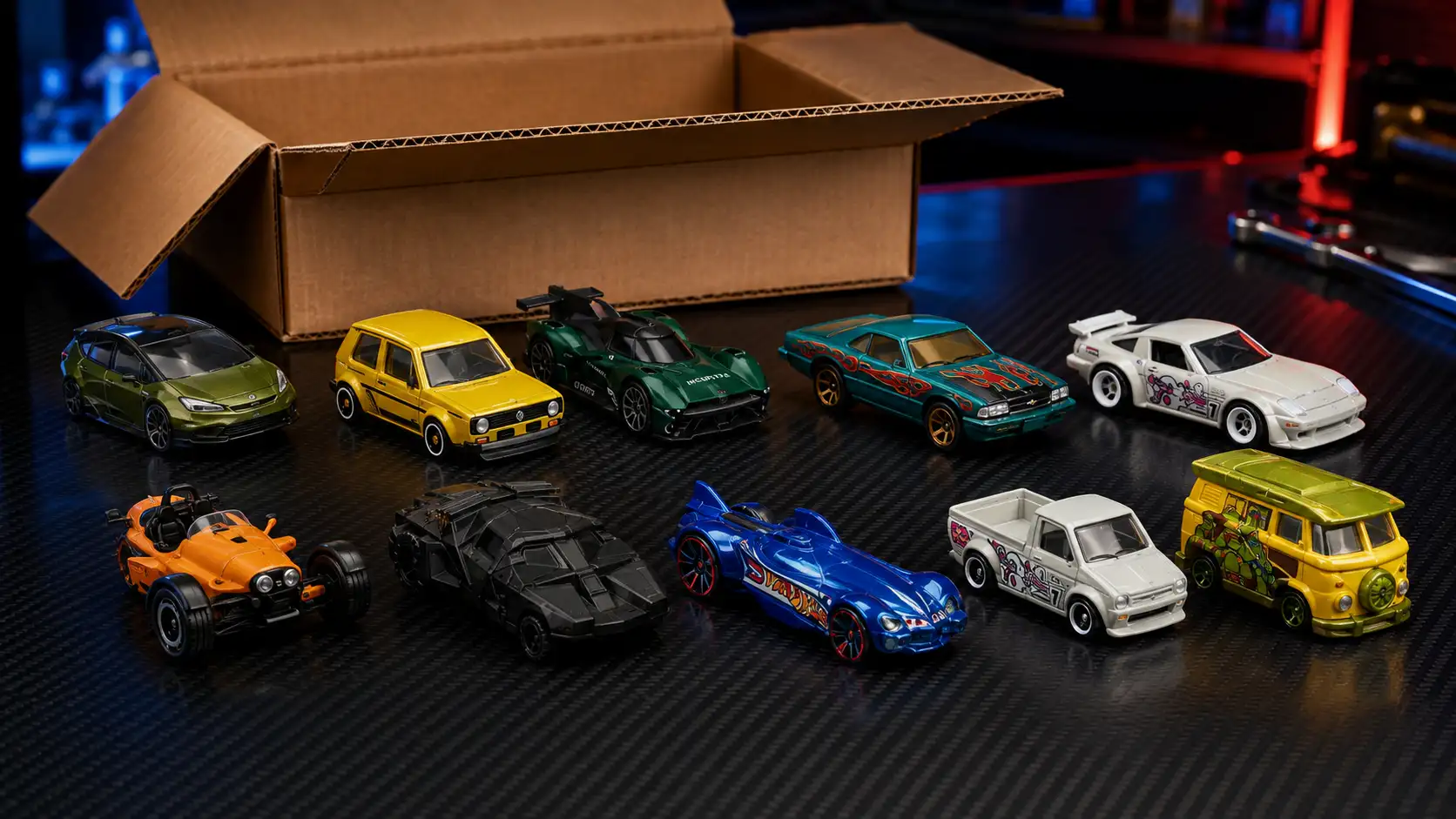 August 2026 Hot Wheels releases Case N overview showing chase cars, licensed models, fantasy castings and Screen Time vehicles