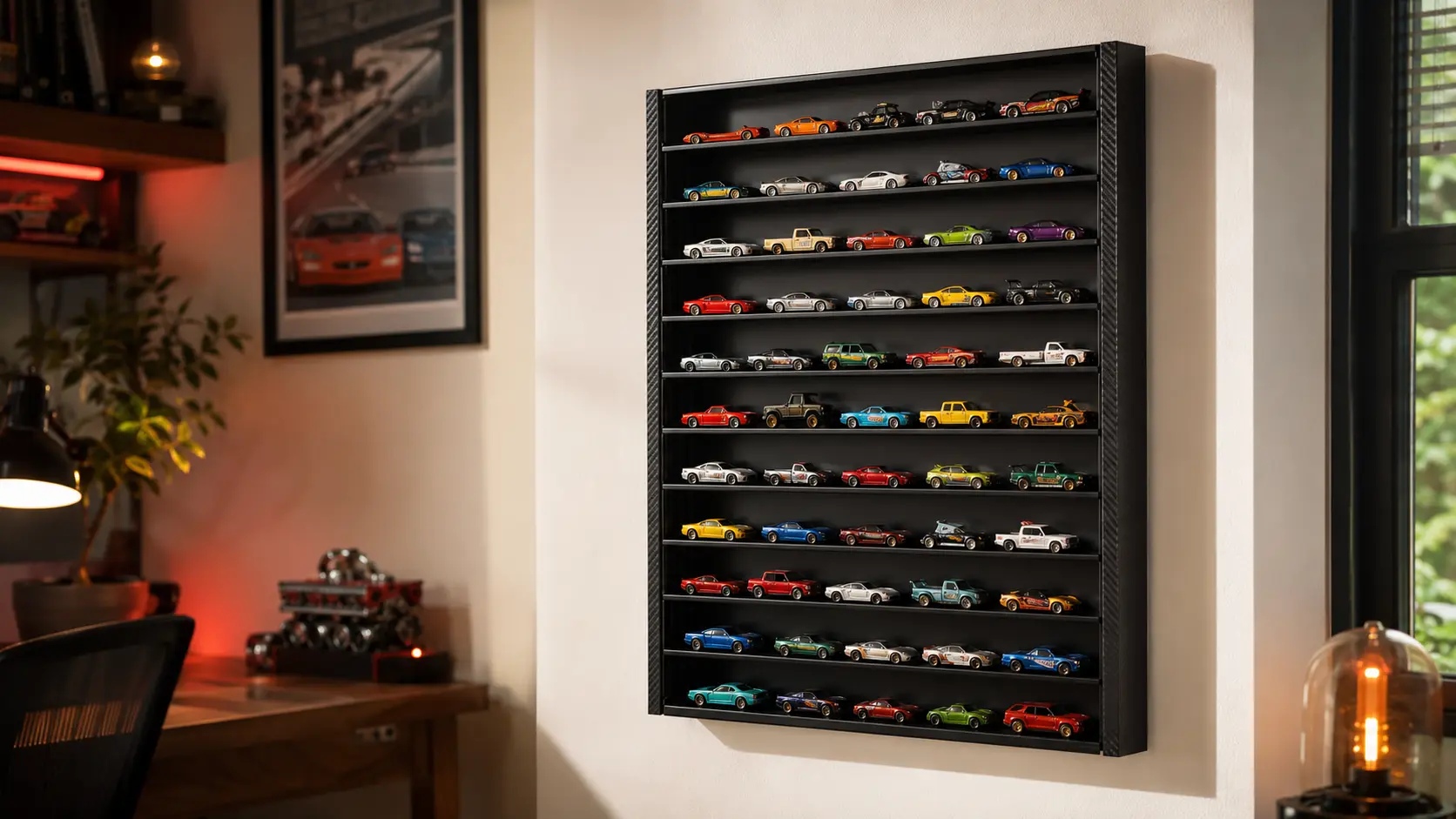 J JACKCUBE DESIGN MK951A wall-mounted metal display rack holding 1:64 diecast cars