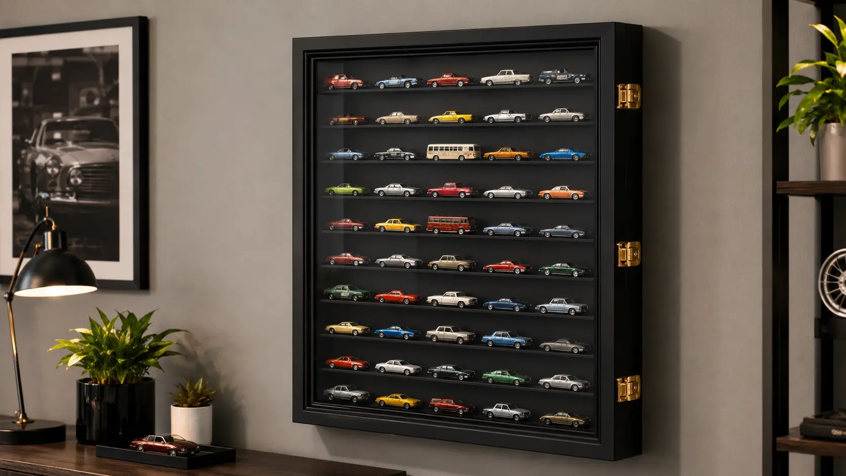 Tatuo large black wall-mounted 12-compartment display case for 1:64 diecast cars