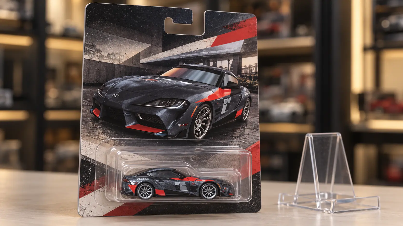 Hot Wheels Boulevard Toyota GR Supra HRT56 shown as an individually carded Premium collectible
