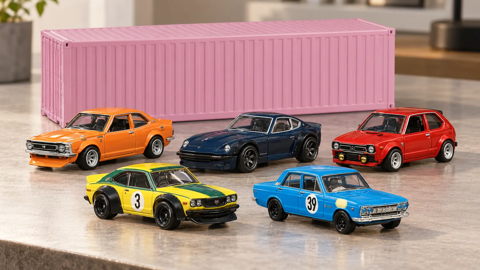 Hot Wheels Japan Historics 4 five-car Premium collection with shipping container display case