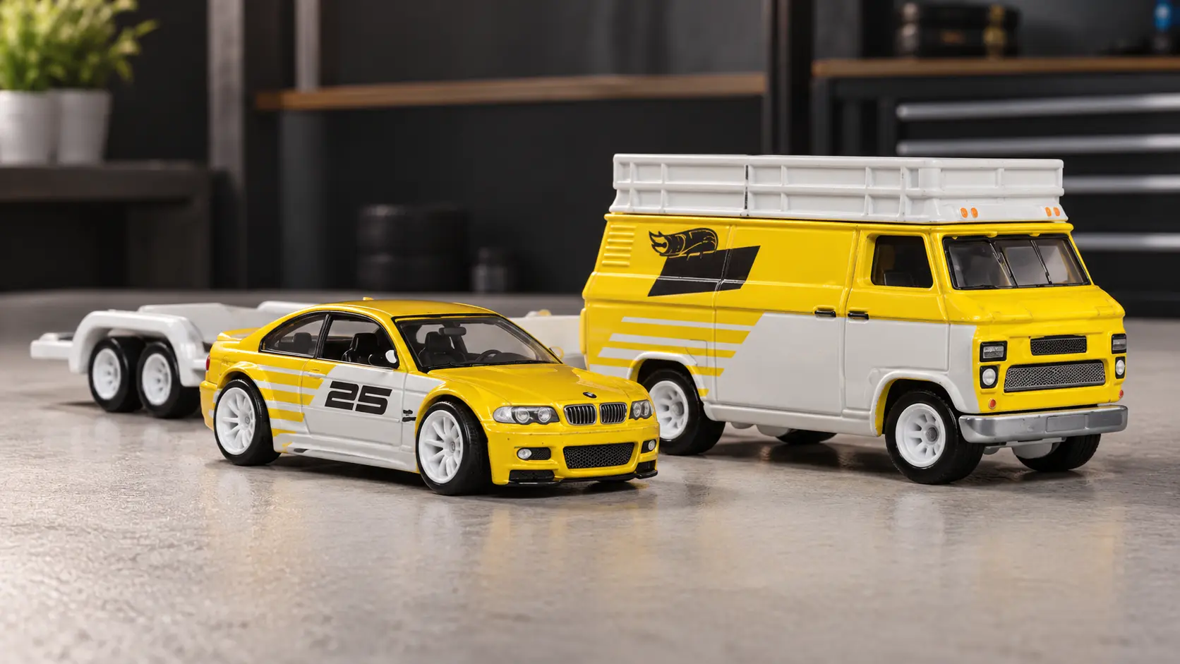 Hot Wheels BMW M3 E46 with Rally Hauler JFM93 Team Transport collector display