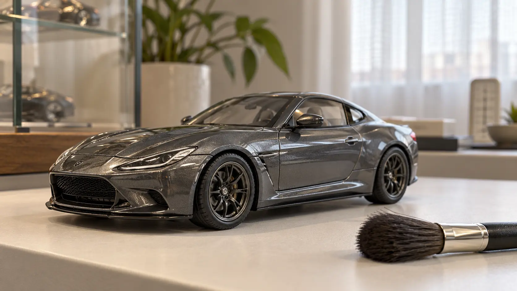 Premium diecast car tire care with shaded indoor display and gentle dry cleaning