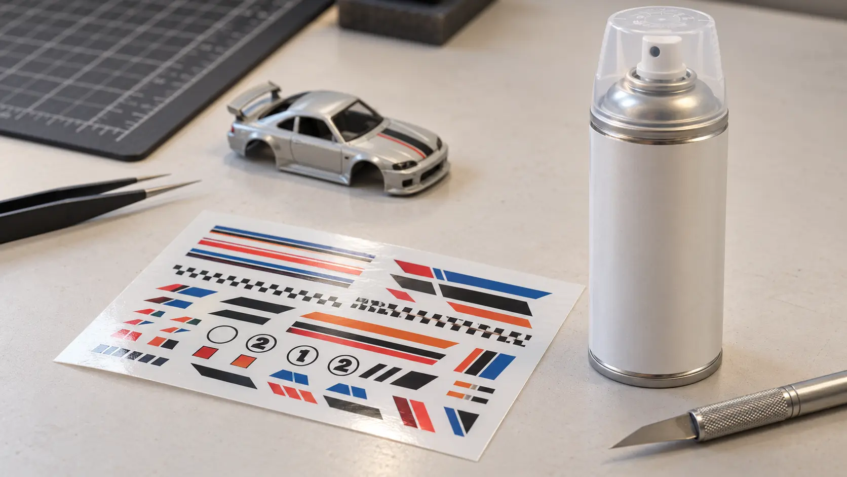 Inkjet waterslide decal sheet being prepared with clear acrylic sealer for a 1:64 diecast custom